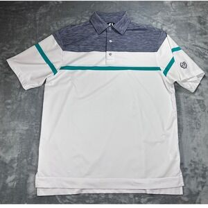FootJoy Mens ProDry Golf Polo Shirt Large White Navy Teal Stripe Colorblock L